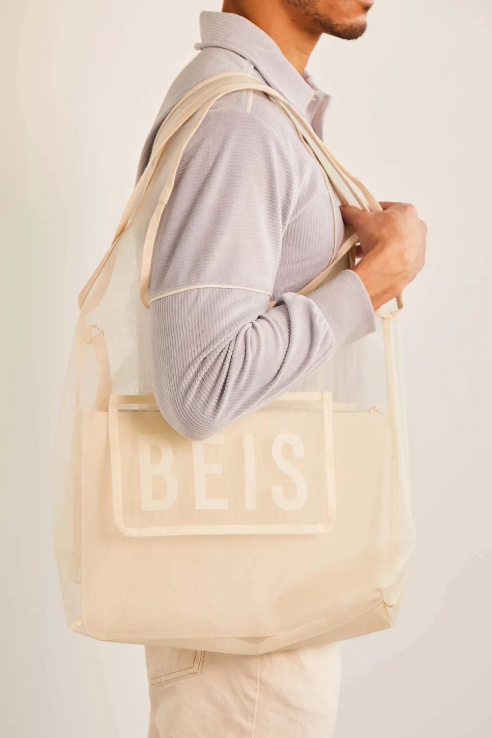 Beis Toke Tote Shopper Beige Leggera Porta Laptop