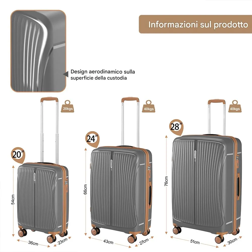 Provitera Easy Roll set 3 valigie rigide grigio 90+59+38L