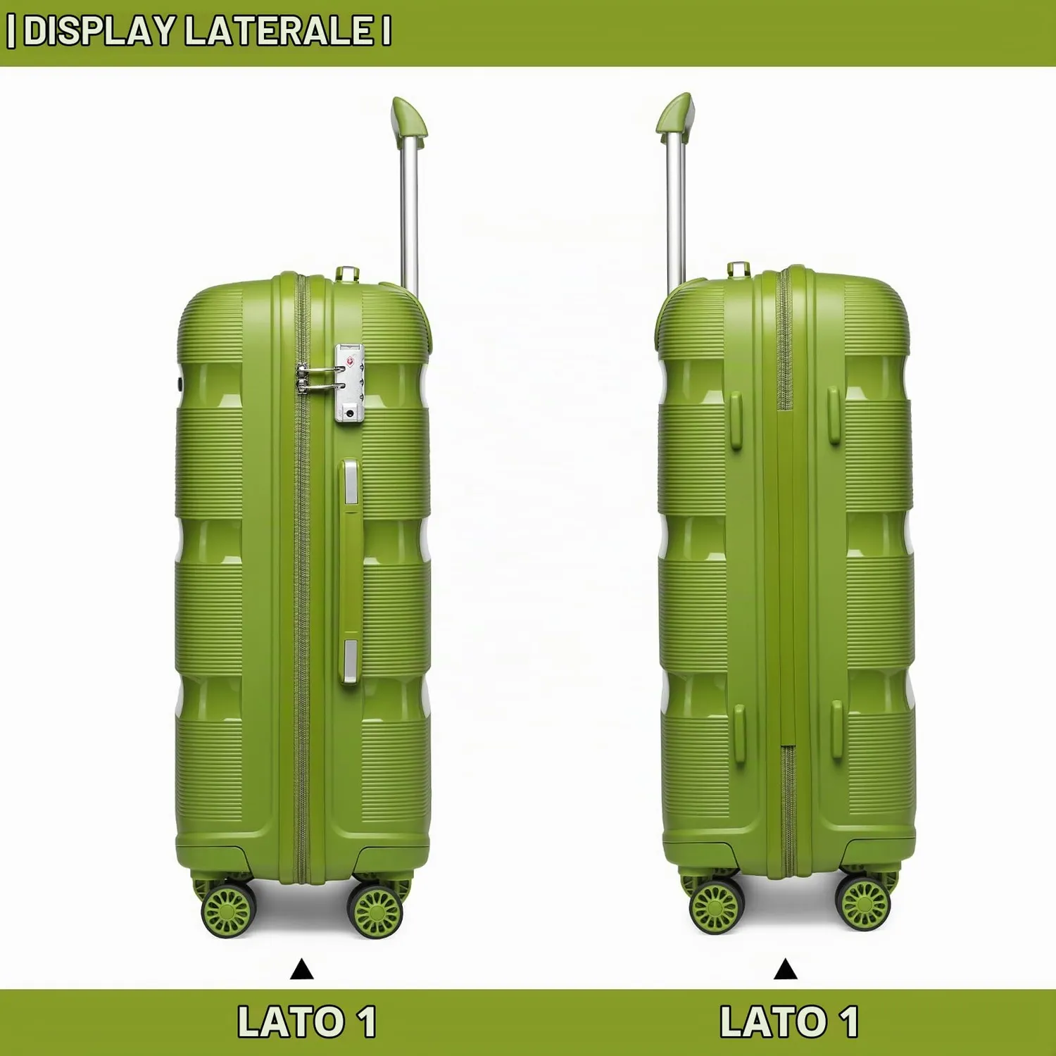 Kono valigia trolley grande 76cm verde rigida polipropilene