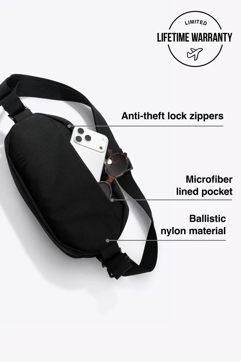 Beis Pro Travel Sling Tracolla Nera Nylon Balistico