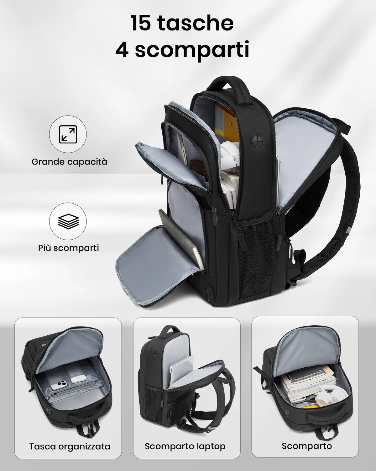 Kono Zaino Porta PC 15,6 Pollici Nero antifurto USB
