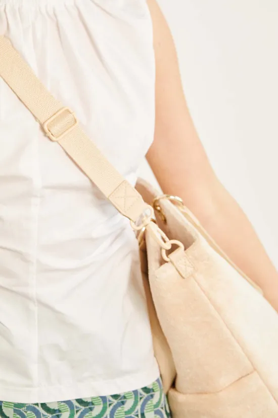 Beis Terry Tote borsa mare spugna beige
