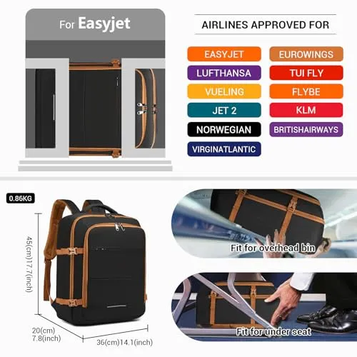 Kono EasyJet Zaino 45x36x20 30L nero marrone porta pc 15,6