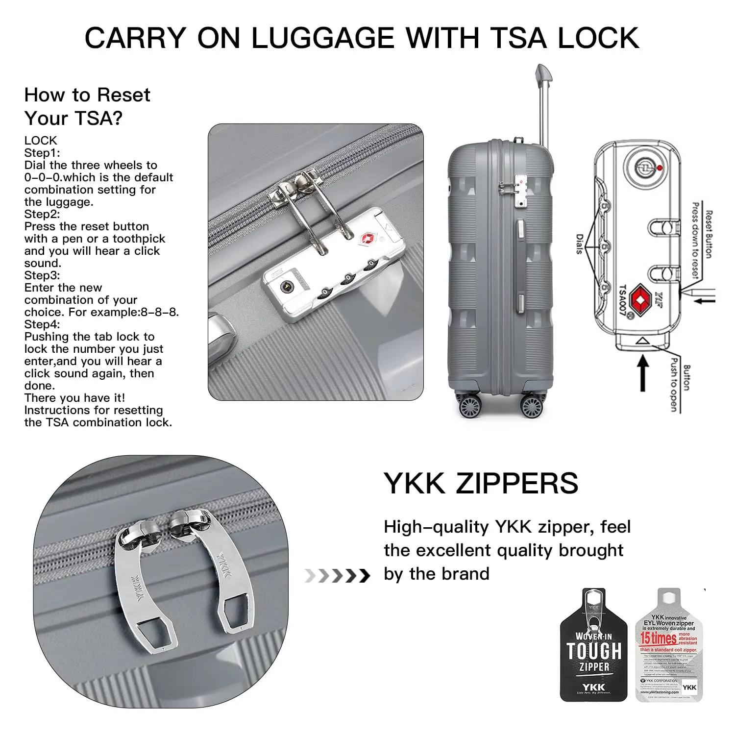 Kono Set 3 Valigie 20 24 28 Rigide Trolley TSA Polipropilene