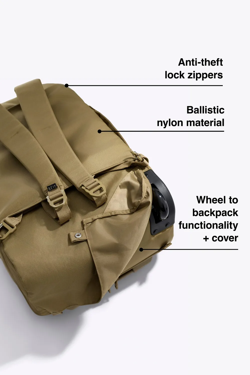 Beis Pro Rolling Backpack zaino trolley kaki nylon 17"