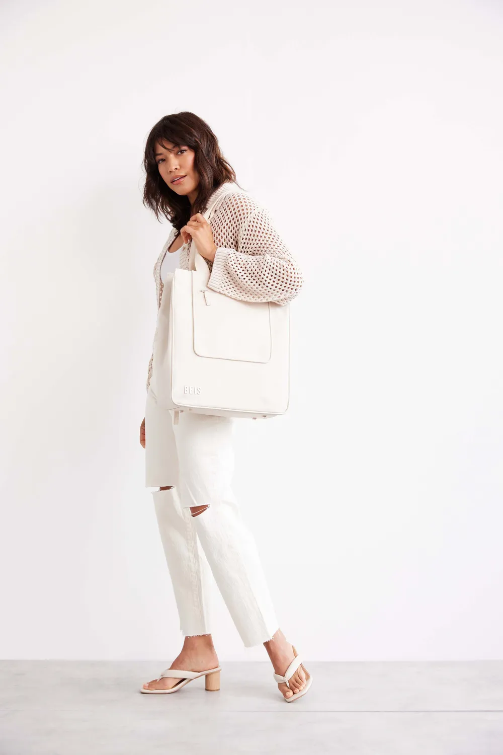 Beis North To South Tote beige borsa riciclata