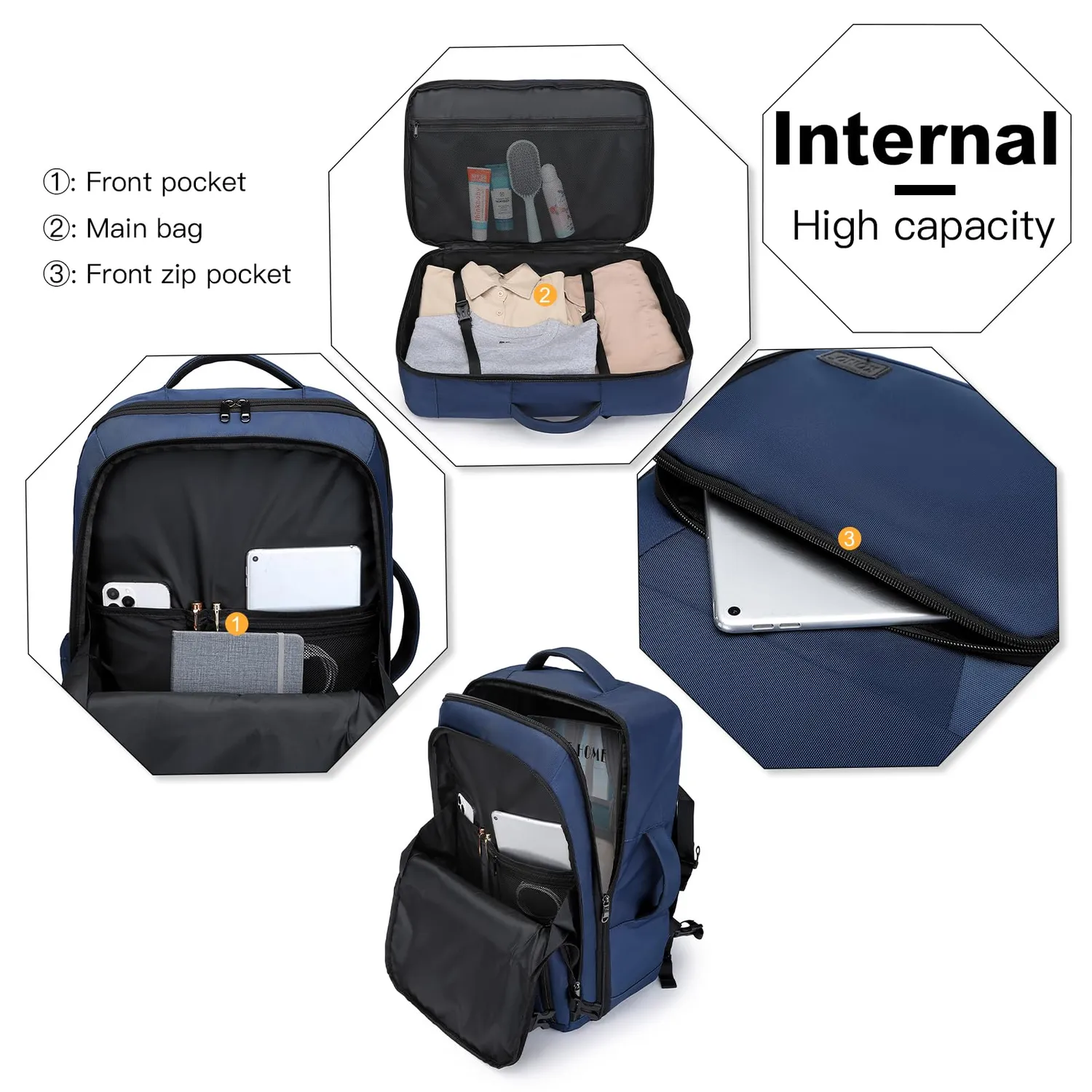 Kono Zaino Viaggio 55x35x20 bagaglio mano blu 38L